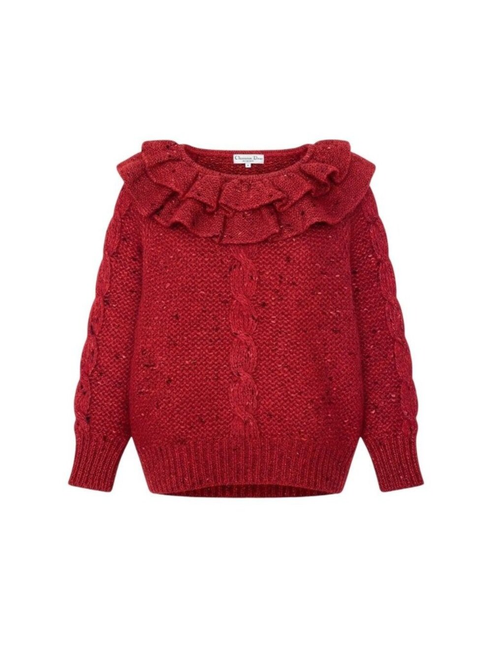 Dior Frill Neck Low Gauge Knit Sweater Red Wool M